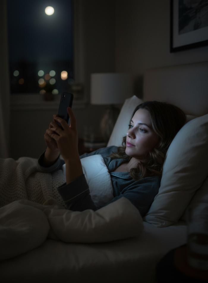 Tired person looking at phone